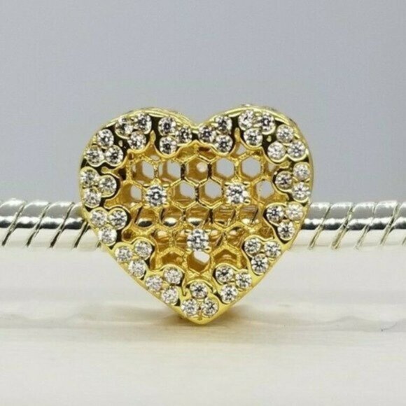 Pandora Gold and Silver Heart Bracelet Charm - Picture 1 of 3